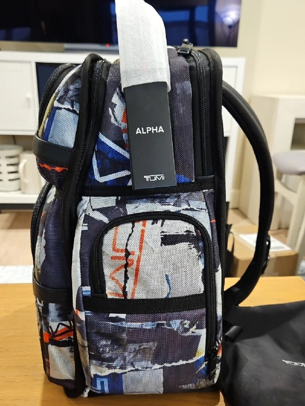 NWT!! Tumi Limited Edition NYC Poster Print Canvas Backpack with Black Trim